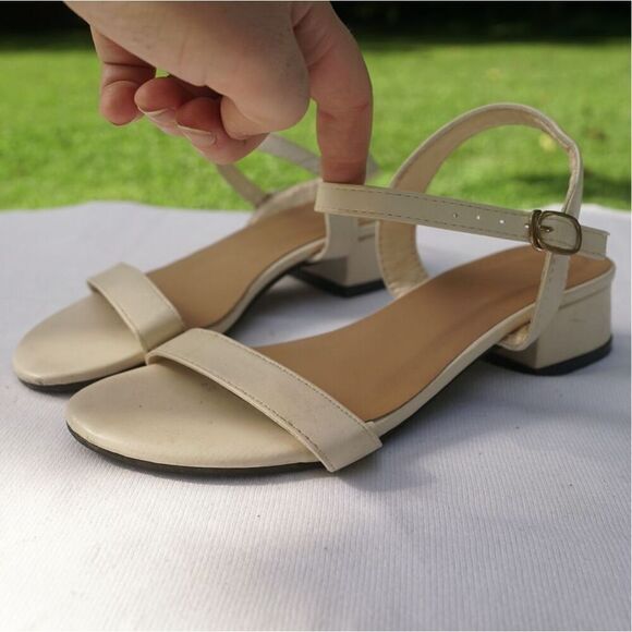Chic Ivory White Strappy Low Block Heel Sandals - Picture 2 of 7